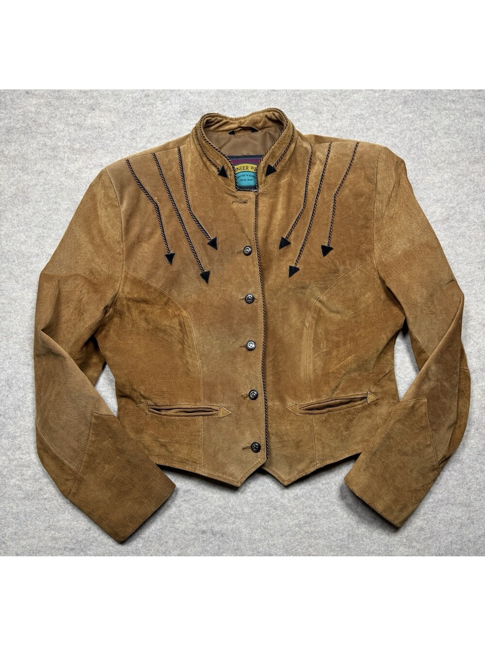 VTG Pioneer Wear Suede TAN COGNAC Women’s Size L Cropped Western Jacket USA
